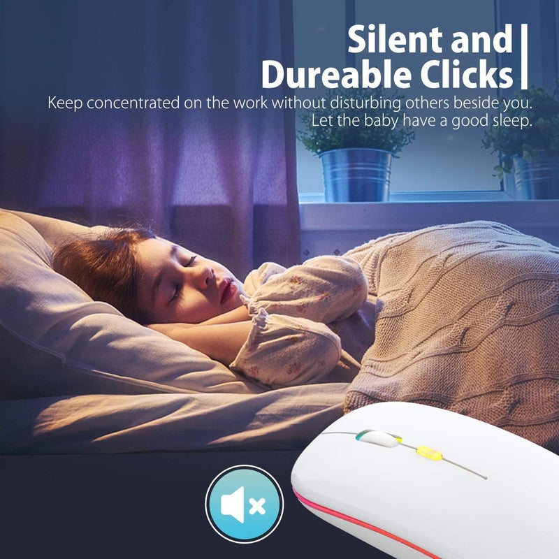 CLUSPEX LED Wireless Mouse, Slim Silent Mouse 2.4G Portable Mobile Optical Office Mouse with USB & Type-c Receiver, 3 Adjustable DPI Levels for Notebook, PC, Laptop, Computer (White) - Image 3