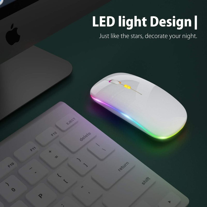 CLUSPEX LED Wireless Mouse, Slim Silent Mouse 2.4G Portable Mobile Optical Office Mouse with USB & Type-c Receiver, 3 Adjustable DPI Levels for Notebook, PC, Laptop, Computer (White) - Image 4