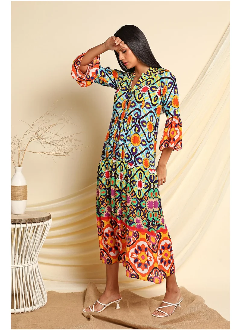 كوتور لابس Multicolor Vibrant Printed Tiered Maxi Dress