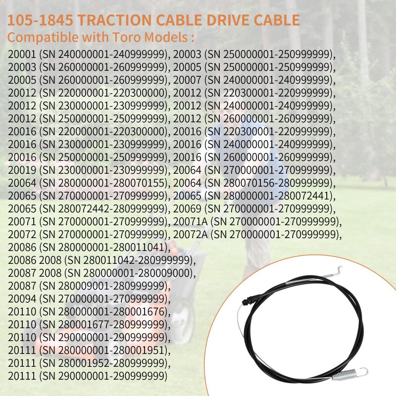 UP2WIN 105-1845 Traction Cable Drive Cable Compatible with Toro Lawn Mower 20016 20065 20005 20007 20064 20072A Front Wheel Drive Propelled Walk Mower - Image 4