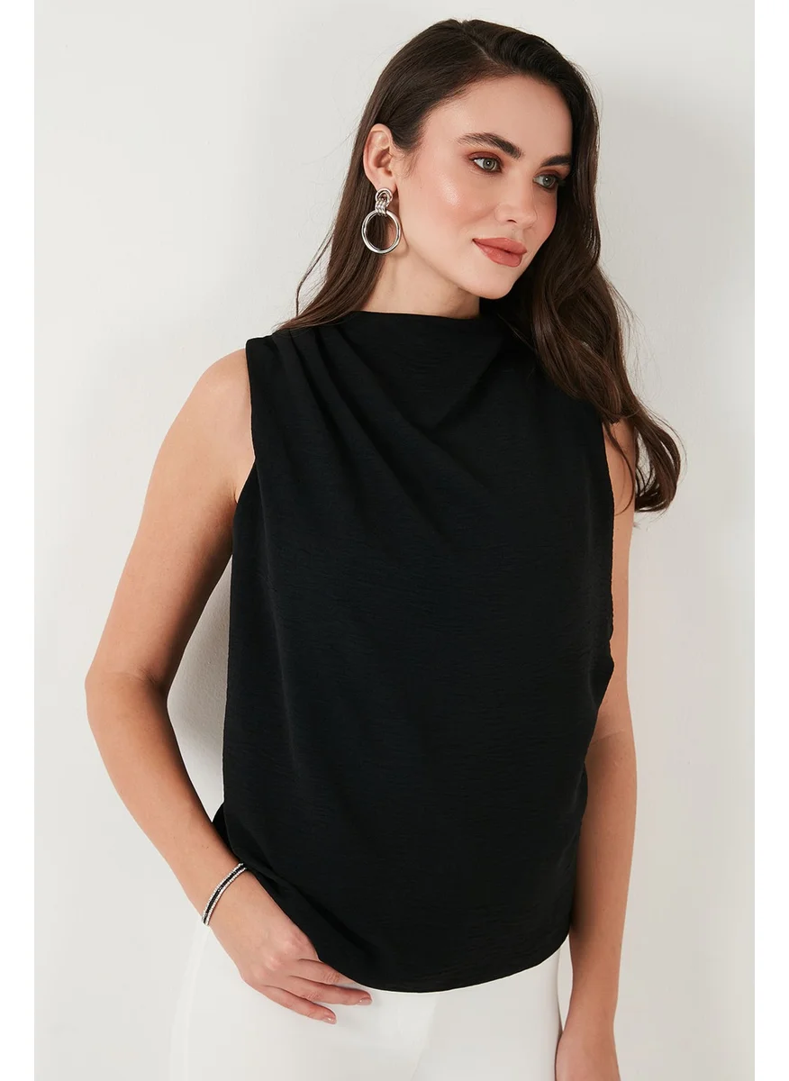 ليلا Slim Fit Stand Collar Shoulder Gathered Blouse Women's Blouse 6527836