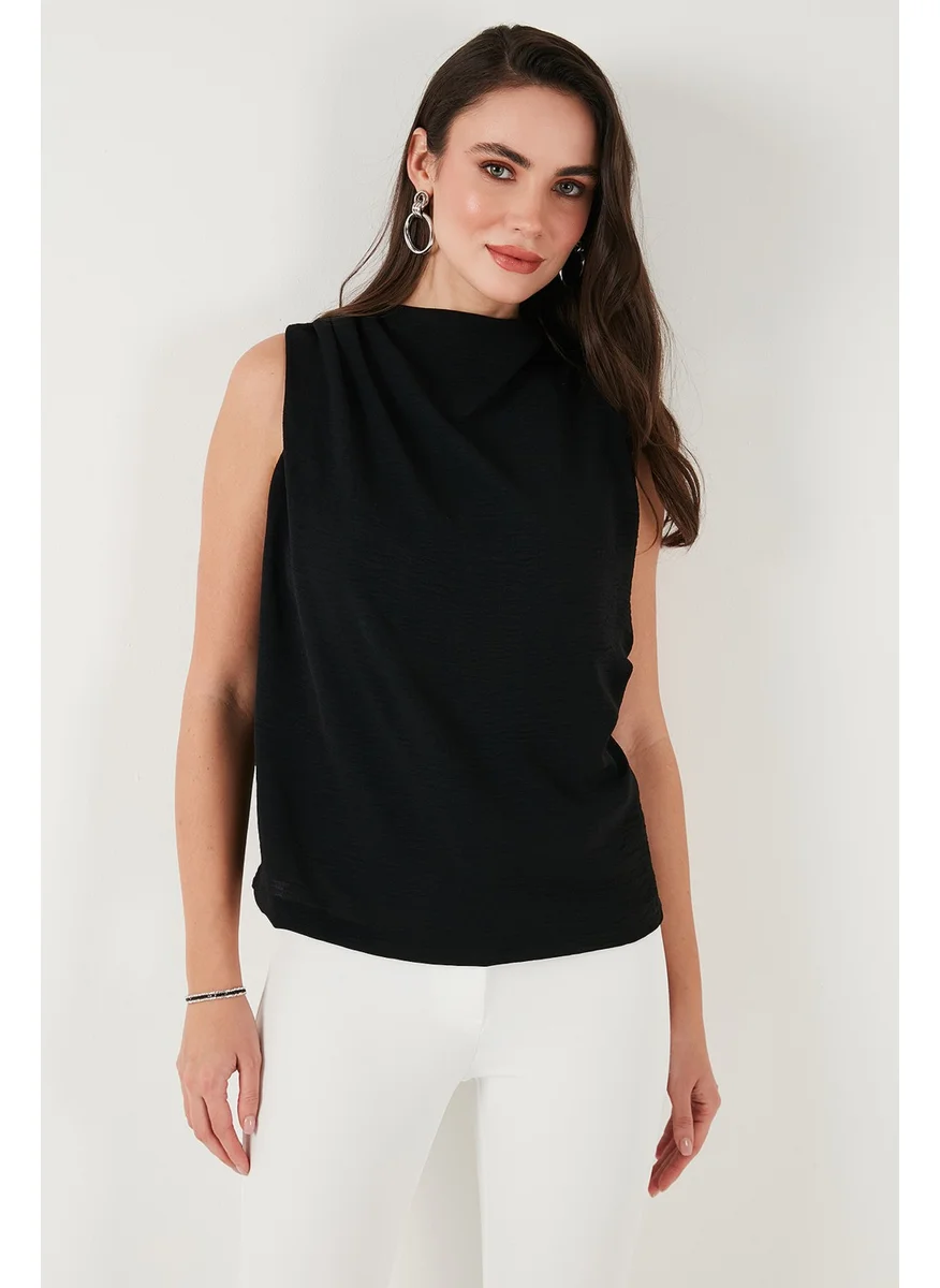 ليلا Slim Fit Stand Collar Shoulder Gathered Blouse Women's Blouse 6527836