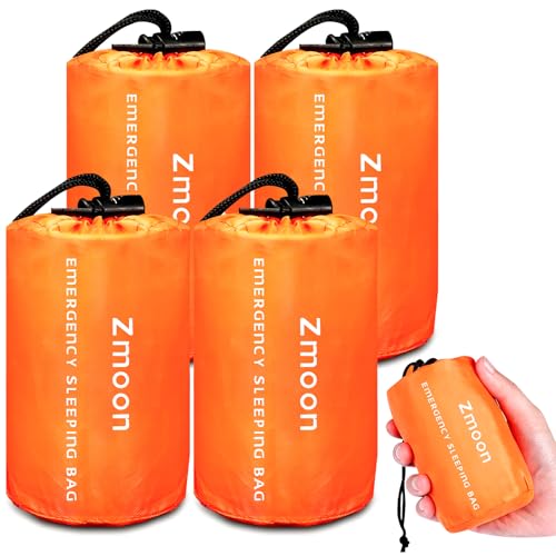 Zmoon Emergency Sleeping Bag Survival Bag, Portable Waterproof Thermal Bivy Sacks,Bivvy Bags,Camping Mylar Sleeping Bag Survival Gear Emergency Blankets Survival Shelter (Orange Pack of 4) - Image 1