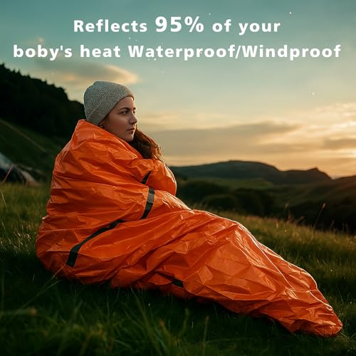 Zmoon Emergency Sleeping Bag Survival Bag, Portable Waterproof Thermal Bivy Sacks,Bivvy Bags,Camping Mylar Sleeping Bag Survival Gear Emergency Blankets Survival Shelter (Orange Pack of 4) - Image 5
