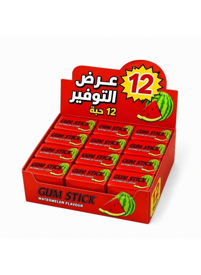 Batook Watermelon Flavoured Chewing Gum Sticks – Pack of 12 | Juicy & Refreshing Long-Lasting Chew | Sweet Fruit Candy for Kids & Adults, Travel-Friendly Snack - Image 1