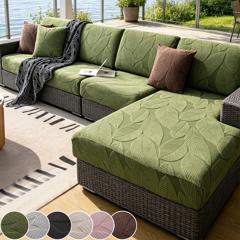 1pc Deep Gray 2 Seater Banana Leaf Jacquard Sofa Cover Anti Scratch Non Slip Protect Seat Cover - Image 1
