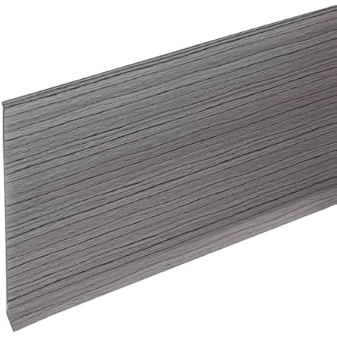 10FT X 6" BASEBOARD TRIM PEEL AND STICK FLEXIBLE MOLDING TRIMS, SELF ADHESIVE PVC WALL BASE COVE BASE BASEBOARDS FOR WALLS CORNER, DEEP GRAY WOOD GRAIN - Image 1