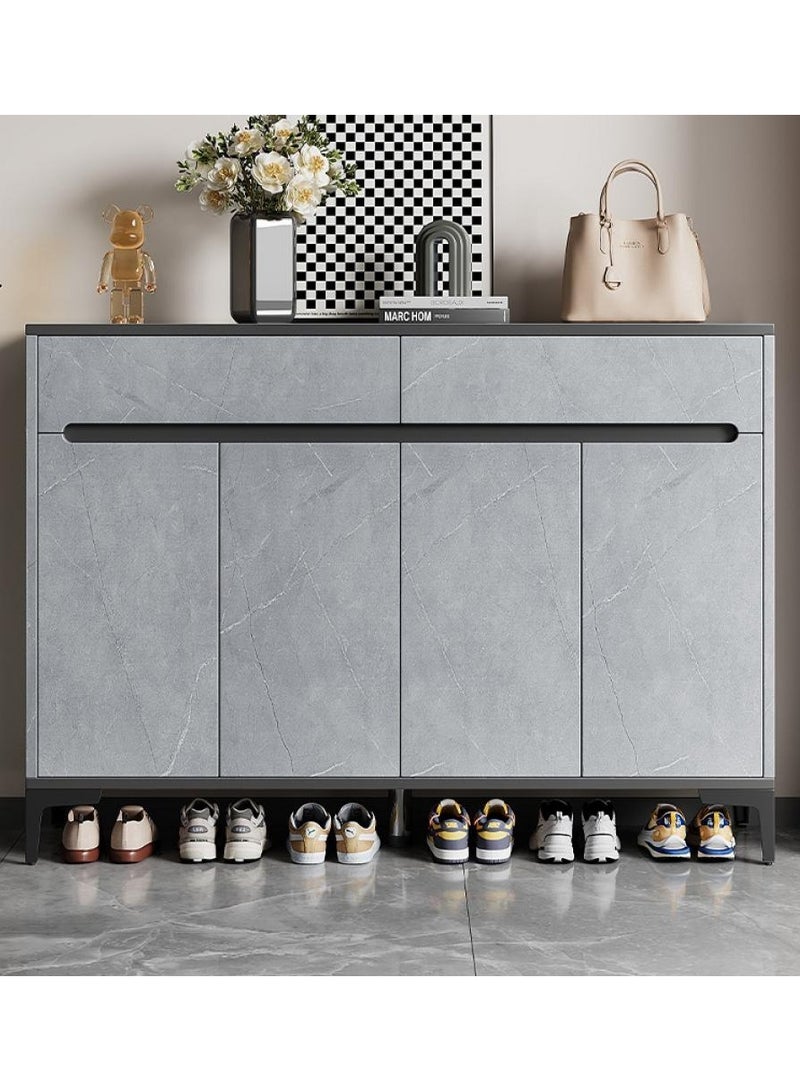 اليسا خزانة أحذية فاخرة بنمط حجري مع 4 أبواب ودرجين - منظم تخزين أحذية متعدد الطبقات مقاوم للغبار ومرتفع على أرجل معدنية للمدخل والمنزل - Image 1