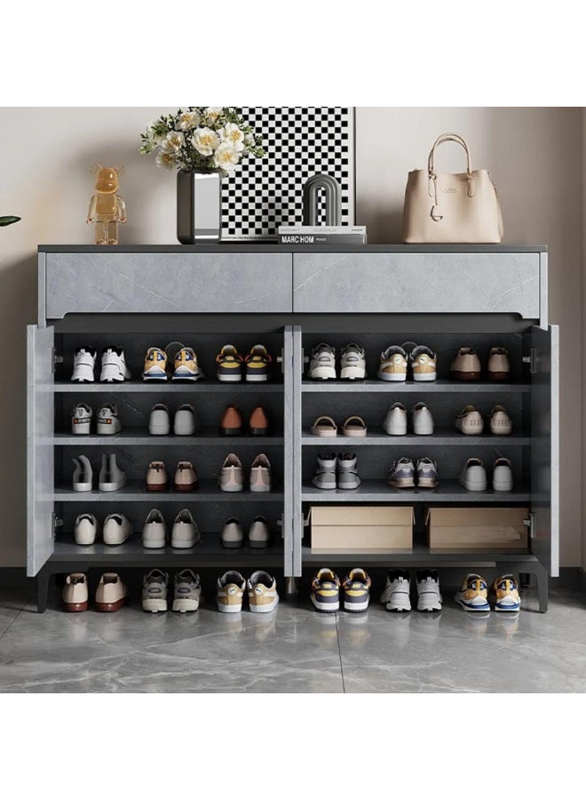 اليسا خزانة أحذية فاخرة بنمط حجري مع 4 أبواب ودرجين - منظم تخزين أحذية متعدد الطبقات مقاوم للغبار ومرتفع على أرجل معدنية للمدخل والمنزل - Image 2