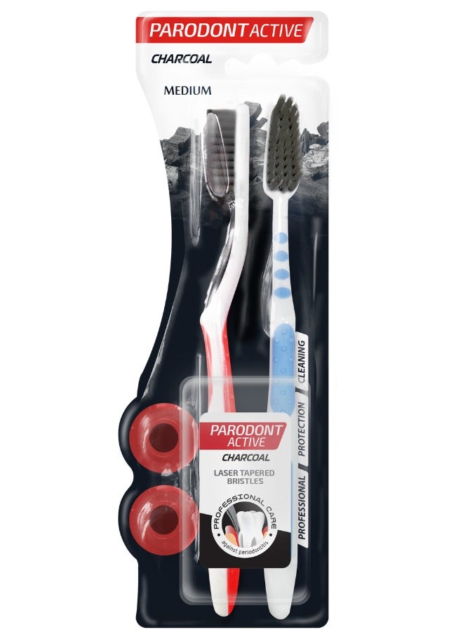 Astera Parodont Toothbrush Active Charcoal Medium 1+1