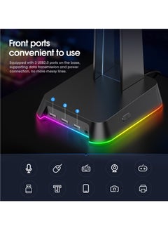 أونيكوما ستاند سماعة رأس أونكوما RGB مع 3 منافذ USB 2.0 ومنفذ 3.5 ملم  - Image 5