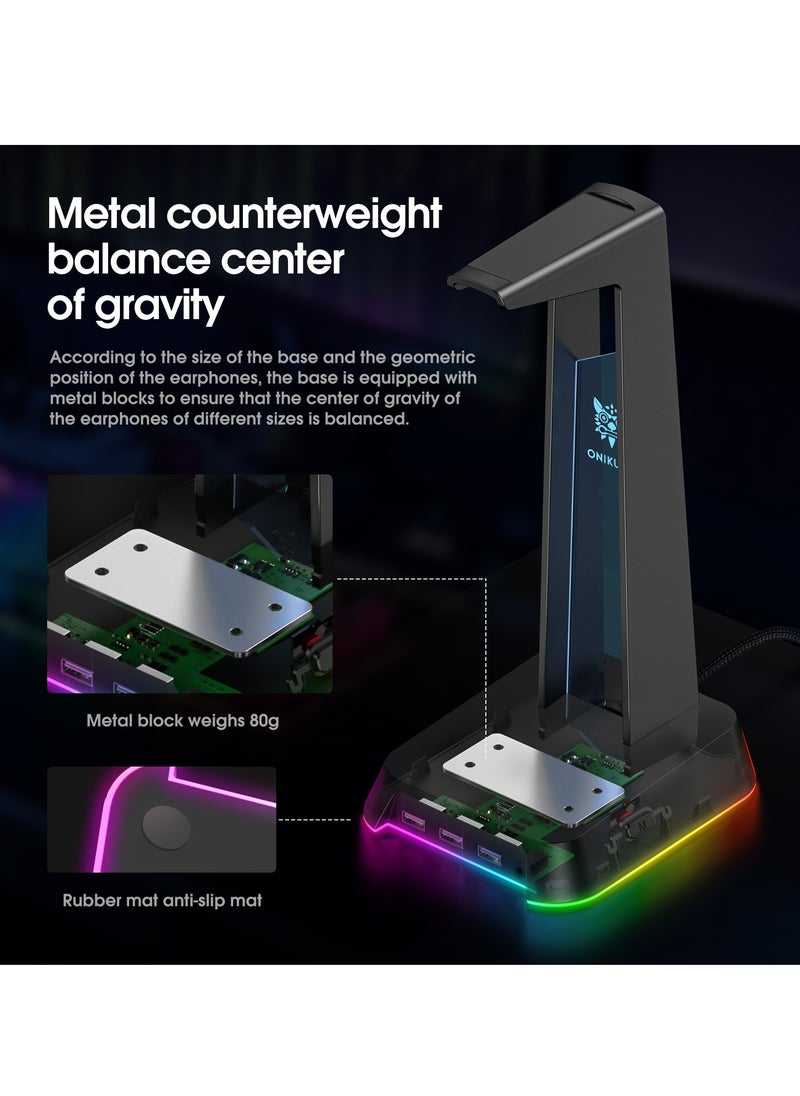 أونيكوما - ستاند سماعة رأس أونكوما RGB مع 3 منافذ USB 2.0 ومنفذ 3.5 ملم - Image 1