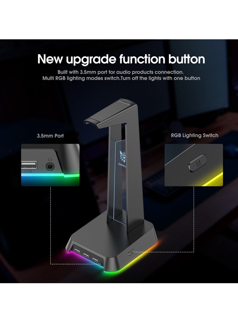 أونيكوما - ستاند سماعة رأس أونكوما RGB مع 3 منافذ USB 2.0 ومنفذ 3.5 ملم - Image 1