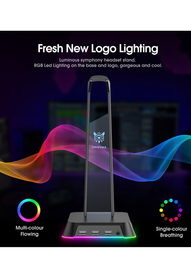 أونيكوما - ستاند سماعة رأس أونكوما RGB مع 3 منافذ USB 2.0 ومنفذ 3.5 ملم - Image 1