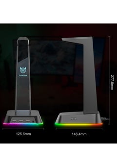 أونيكوما ستاند سماعة رأس أونكوما RGB مع 3 منافذ USB 2.0 ومنفذ 3.5 ملم  - Image 3
