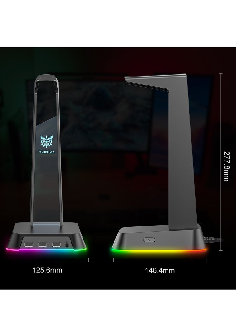 أونيكوما - ستاند سماعة رأس أونكوما RGB مع 3 منافذ USB 2.0 ومنفذ 3.5 ملم - Image 1