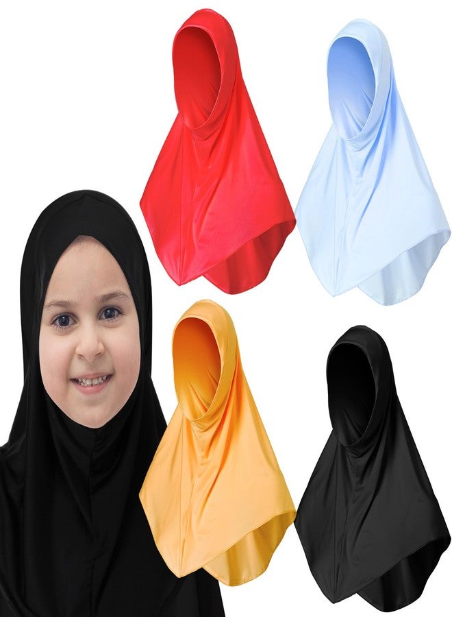 Cozypower 4 Pcs Hijab Muslim for Girls Kids Head Scarf Shawls Neck Wrap Kids Headscarf Turban Ready to Wear Easy Instant (Mixed Color) - Image 1