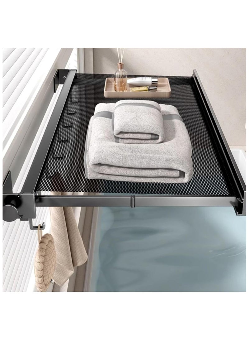 Wall Mounted Drying Rack - Folding Drying Rack with Hooks | Telescopic Drying Laundry Rack Space-Saving Clothes Drying Net | Towel Rack Holder for Sweaters Blankets Underwear Shoes, 64CM - Image 3