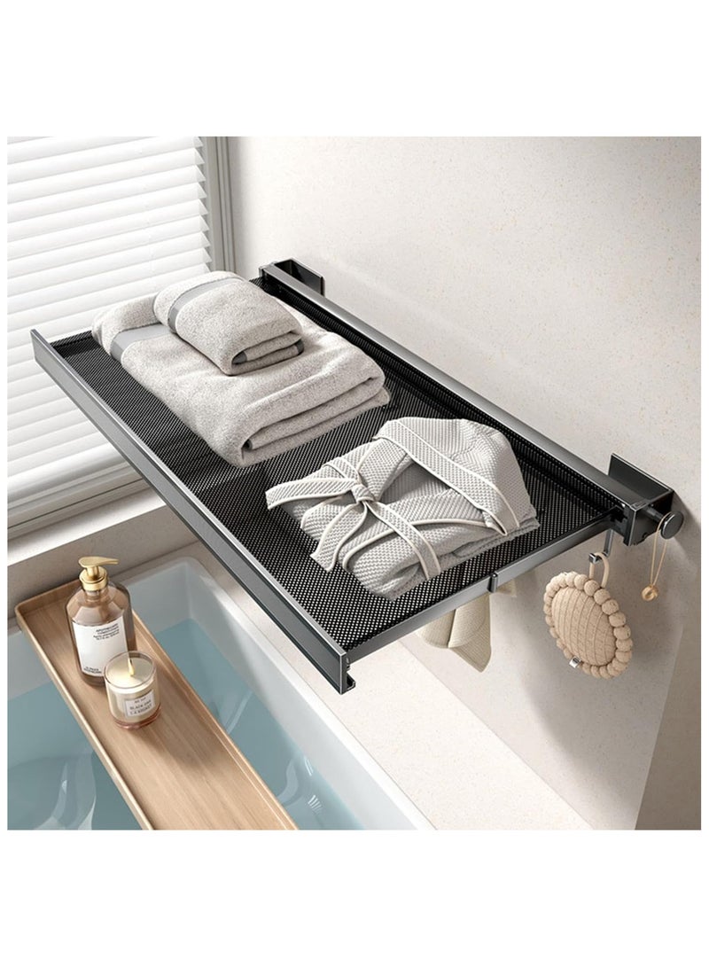Wall Mounted Drying Rack - Folding Drying Rack with Hooks | Telescopic Drying Laundry Rack Space-Saving Clothes Drying Net | Towel Rack Holder for Sweaters Blankets Underwear Shoes, 64CM - Image 4