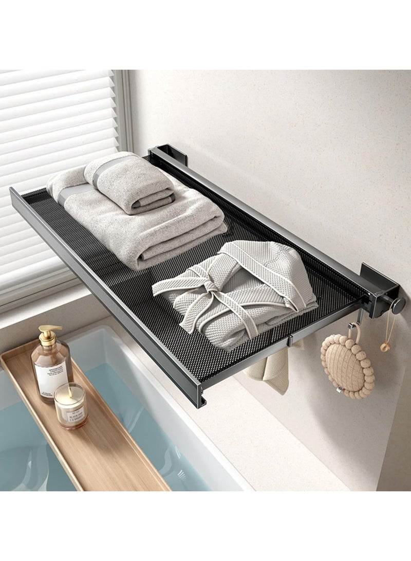 Wall Mounted Drying Rack - Folding Drying Rack with Hooks | Telescopic Drying Laundry Rack Space-Saving Clothes Drying Net | Towel Rack Holder for Sweaters Blankets Underwear Shoes, 64CM - Image 5