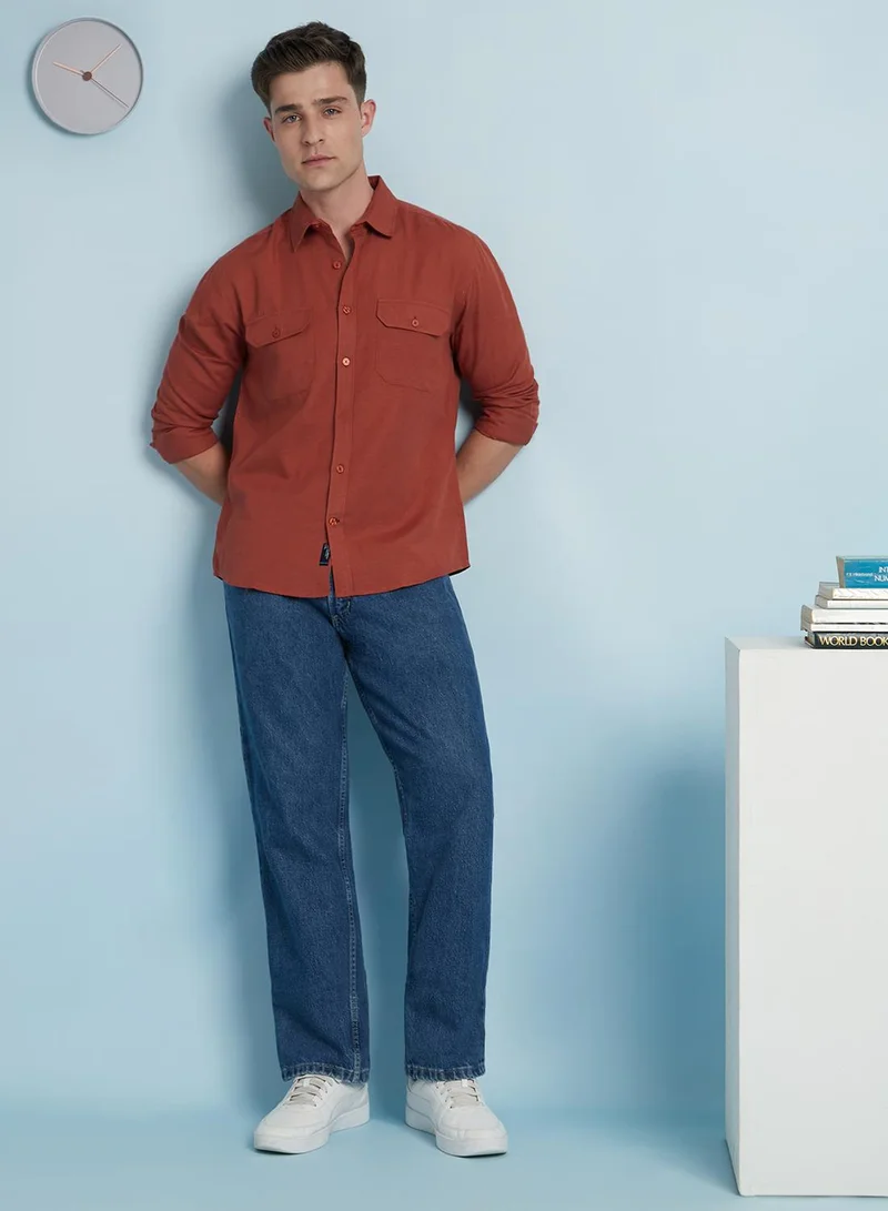 Dennis Lingo Men's Rust Cotton Blend Solid Regular Fit Shirt
