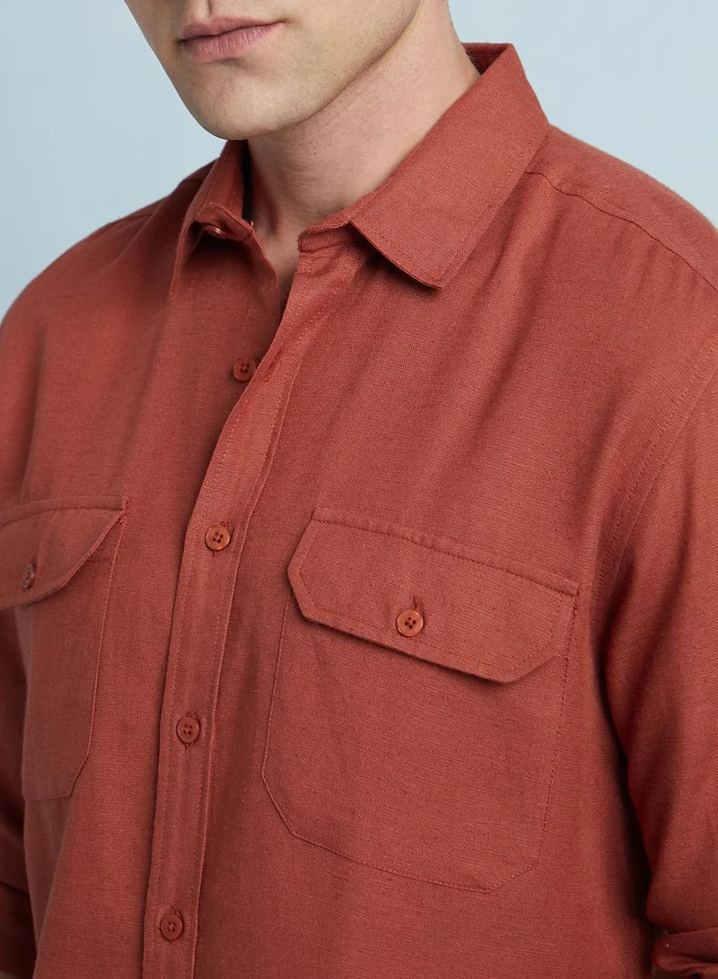 Dennis Lingo Men's Rust Cotton Blend Solid Regular Fit Shirt