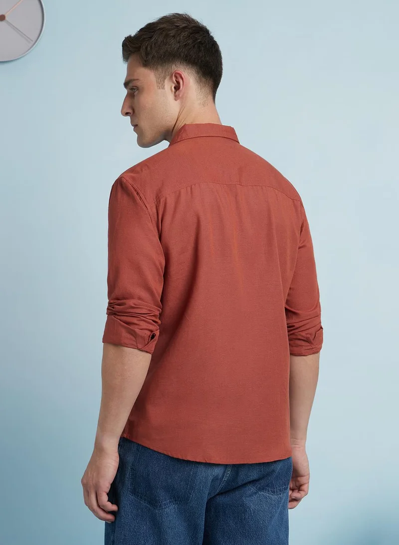 Dennis Lingo Men's Rust Cotton Blend Solid Regular Fit Shirt