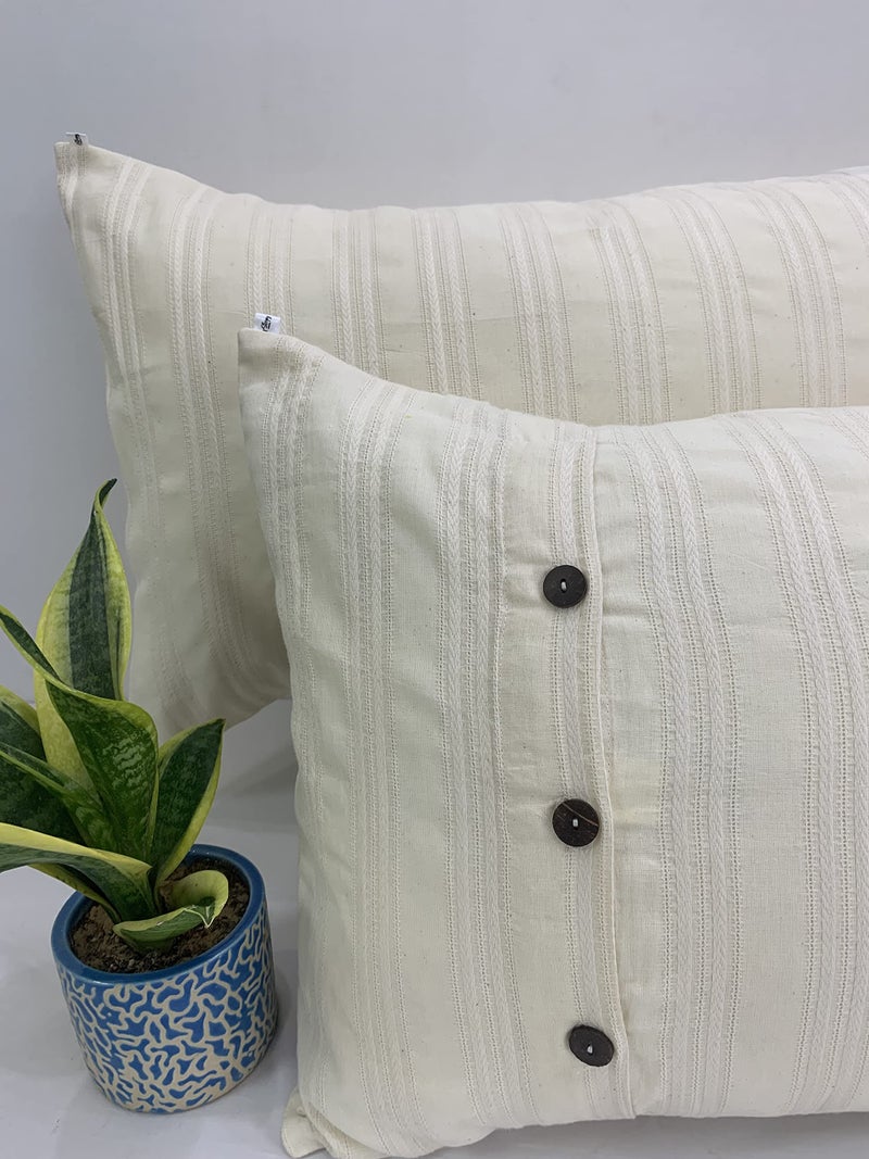 Sleepy Threads Pillow Covers | Set of 2 | 27x18 Inches - Super Soft & Luxurious with Wooden Button Closure, Self-Design Mesh Pattern - 45x68 cm - Image 1