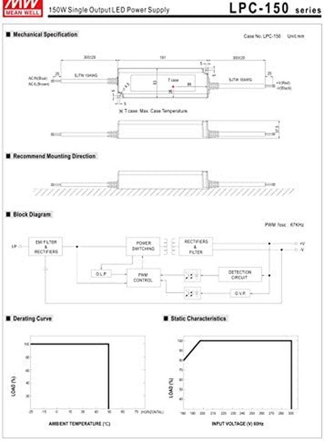 Mean Well LPC 150 700 150W 700mA LED Power Supply Single Output 215V - Image 3
