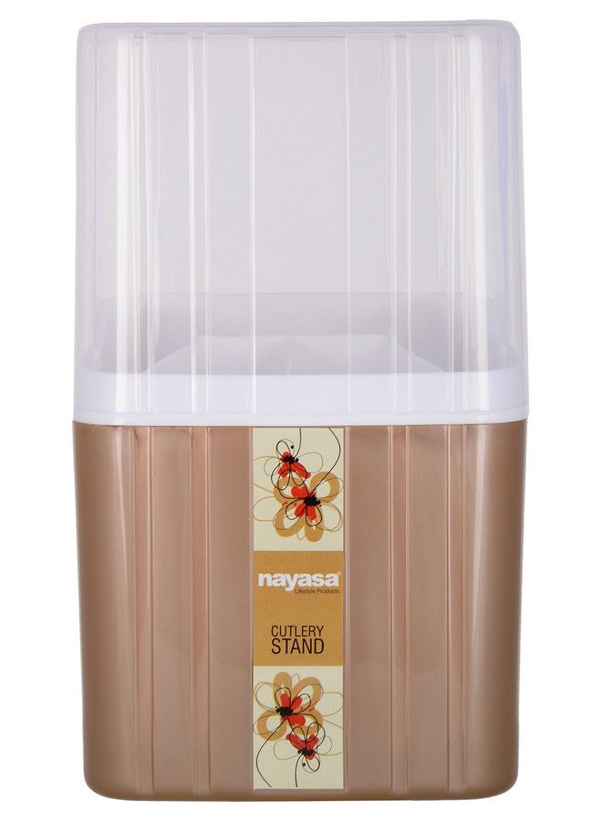 Nayasa Plastic Cutlery Stand | 1 Pieces | Spoon Fork Chopstick Storage Holder Box | Tableware Shelf Organazation Rack | Cutlery Drain Rack Organizer | Case for Kitchen | Storage stand | Brown - Image 1