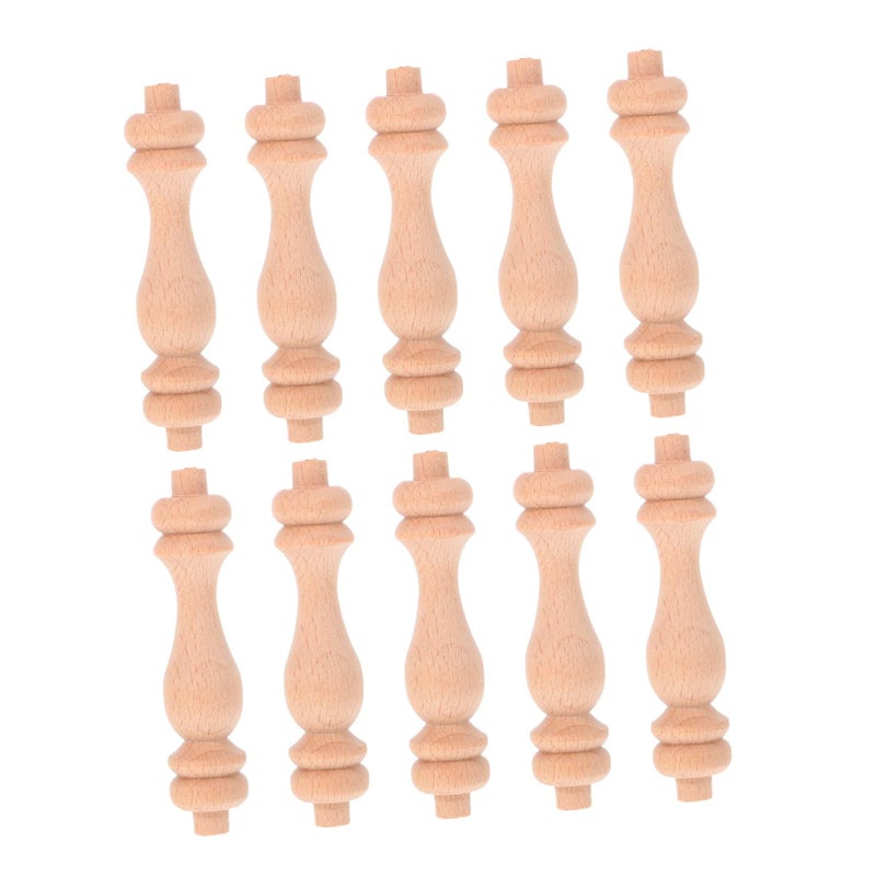 10pcs Unfinished Hardwood Finial Balusters for Stair Railing DIY Repair Vintage Roman Column Spindles - Image 2