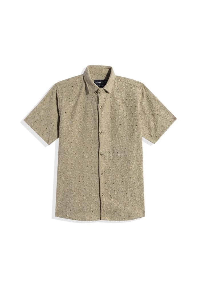 CHARCHIT Boys Solid Half Sleeve Shirt with Regular Fit T-Shirt - Beige - Image 5