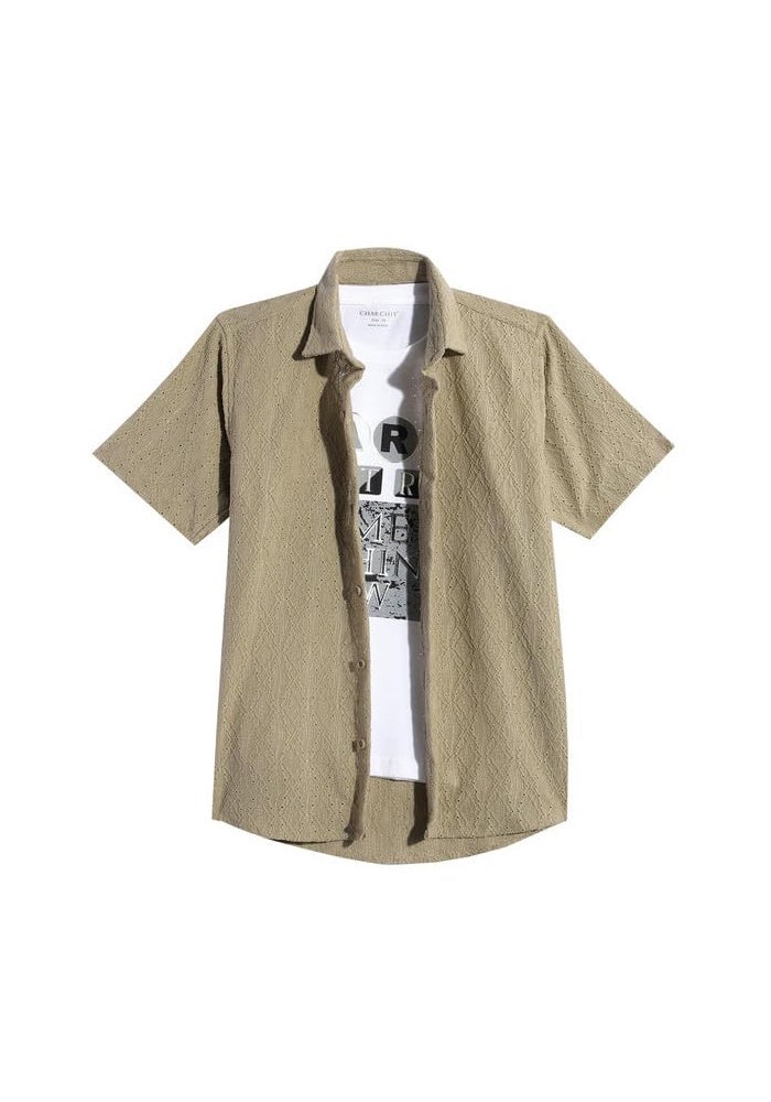 CHARCHIT Boys Solid Half Sleeve Shirt with Regular Fit T-Shirt - Beige - Image 4