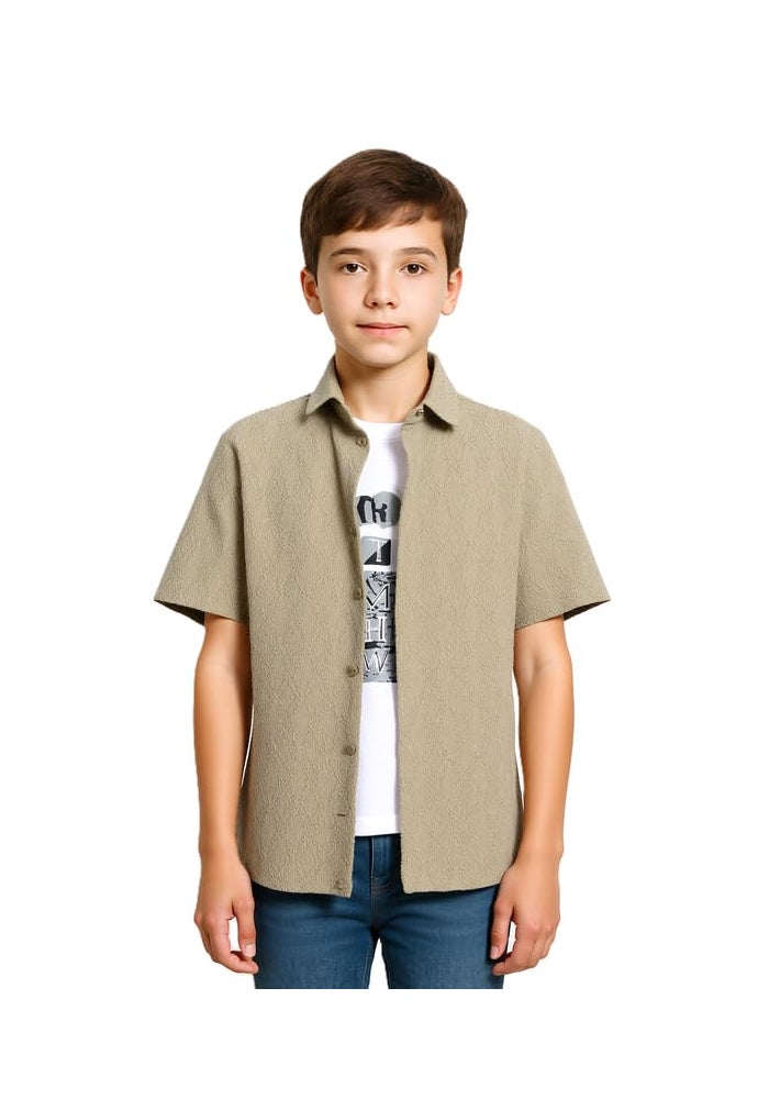 CHARCHIT Boys Solid Half Sleeve Shirt with Regular Fit T-Shirt - Beige - Image 1