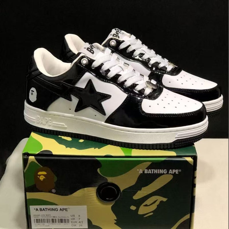 Ape Head Bape Sta Air Force Joint Black and White Panda Black Warrior Marvel Patent Leather Thick-Soled Men''s and Women''s Low-Top Sneakers - Image 4