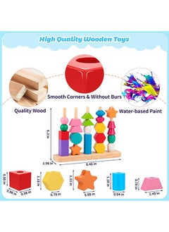 Bebiland Wooden Beads Sequencing Toys, Lacing Beads and Matching Shapes Colors Stacking Toys for 2 3 4 5 Years Old Toddler  - Image 2