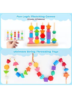 Bebiland Wooden Beads Sequencing Toys, Lacing Beads and Matching Shapes Colors Stacking Toys for 2 3 4 5 Years Old Toddler  - Image 4
