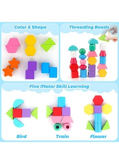 Bebiland Wooden Beads Sequencing Toys, Lacing Beads and Matching Shapes Colors Stacking Toys for 2 3 4 5 Years Old Toddler  - Image 5