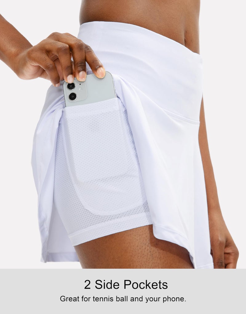 SANTINY Pleated Tennis Skirt for Women with 4 Pockets Women's High Waisted Athletic Golf Skorts Skirts for Running Casual (White_S) - Image 4