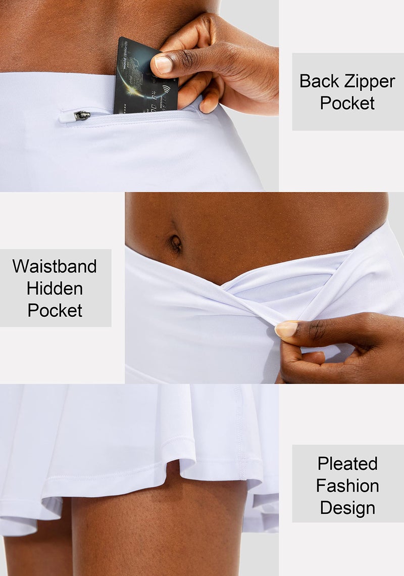 SANTINY Pleated Tennis Skirt for Women with 4 Pockets Women's High Waisted Athletic Golf Skorts Skirts for Running Casual (White_S) - Image 5