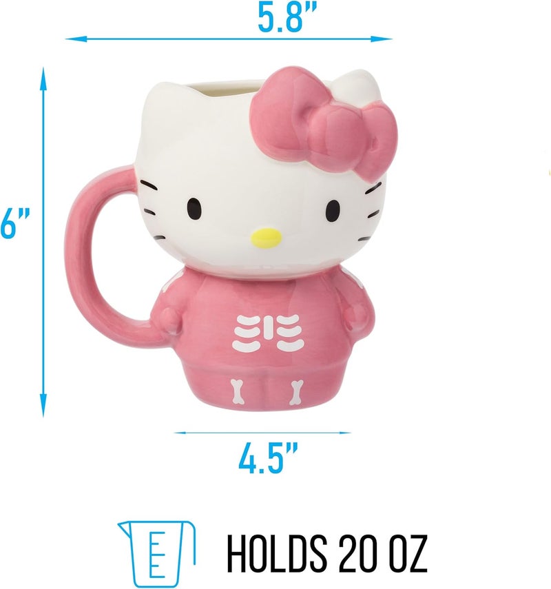 Silver Buffalo Sanrio Hello Kitty Halloween Spooky Pink Skeleton Costume Ceramic 3D Sculpted Mug 20 Ounces - Image 3