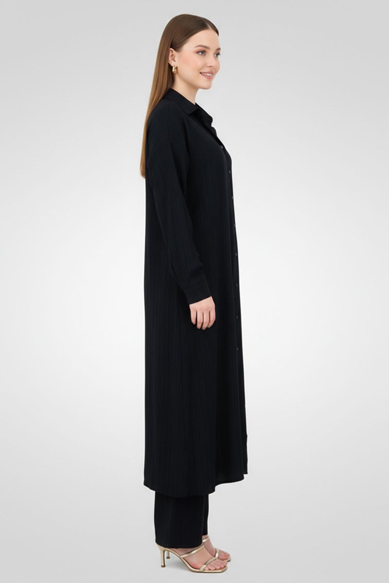 ANNE KLEIN Women 2Pcs Long Sleeve Tunic And Pants Set, Black - Image 3
