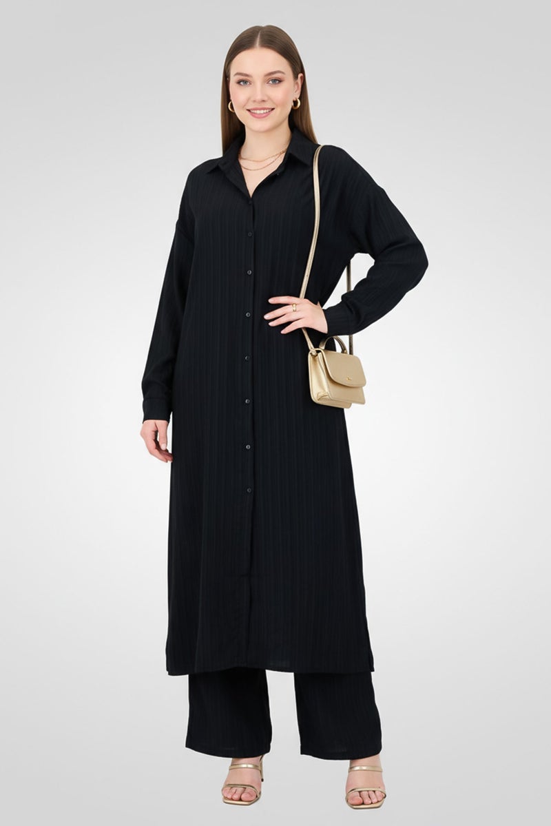 ANNE KLEIN Women 2Pcs Long Sleeve Tunic And Pants Set, Black - Image 2