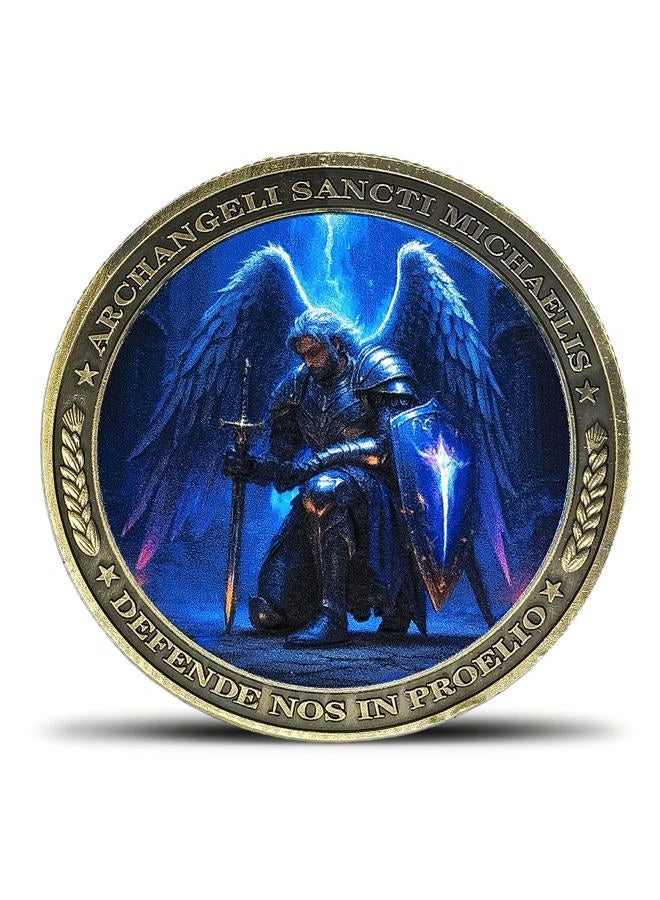 Aomcisi Archangel Michael Challenge Coin - Defende Nos in Proelio Psalm 91:10-11 Inspirational Gift (Single Coin) - Image 1