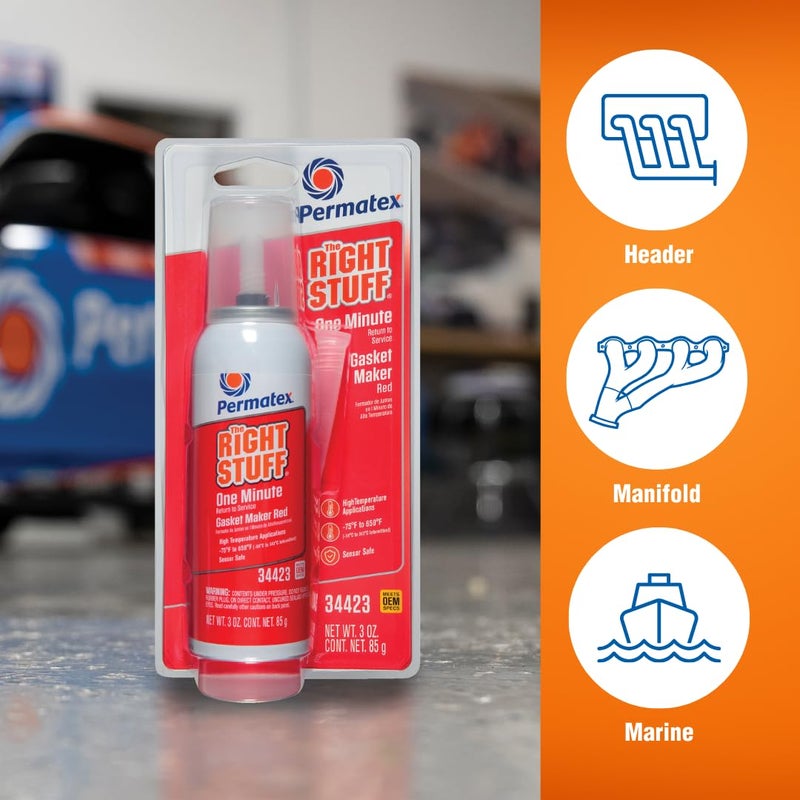 Permatex 34423 Right Stuff 1 Minute Red High Temperature Gasket Maker, 3 oz - Image 3