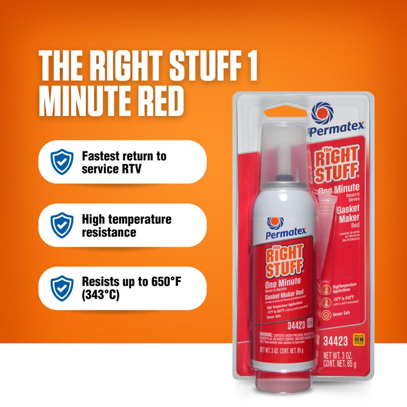 Permatex 34423 Right Stuff 1 Minute Red High Temperature Gasket Maker, 3 oz - Image 2