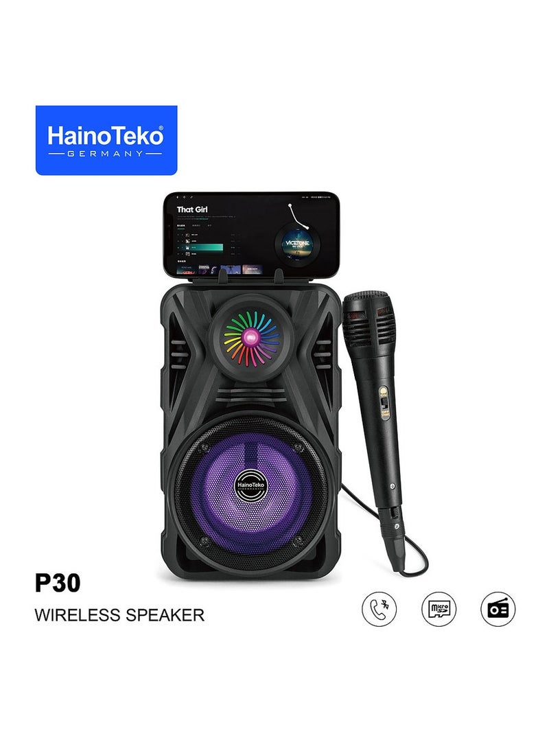 Haino Teko Haino Teko P30 Wireless Speaker with RGB Lights Microphone and 5-Hour Playtime Ideal for Indoor and Outdoor Black  - Image 1