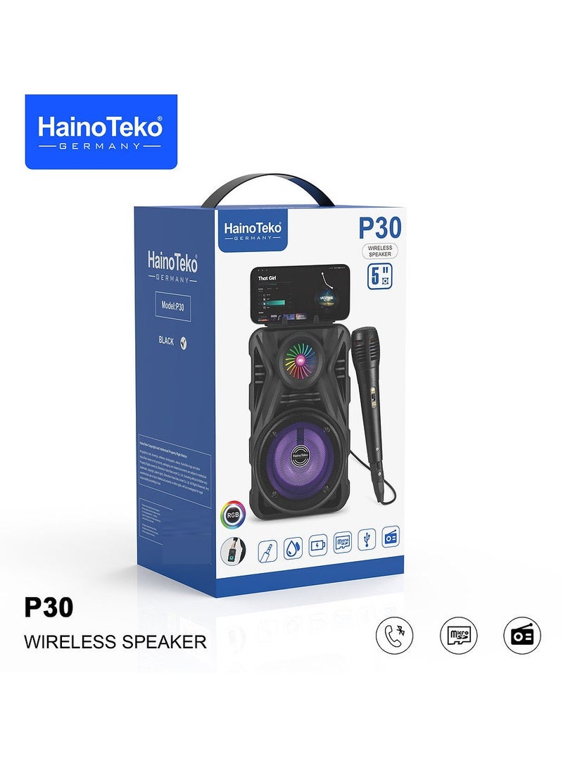 Haino Teko Haino Teko P30 Wireless Speaker with RGB Lights Microphone and 5-Hour Playtime Ideal for Indoor and Outdoor Black  - Image 4