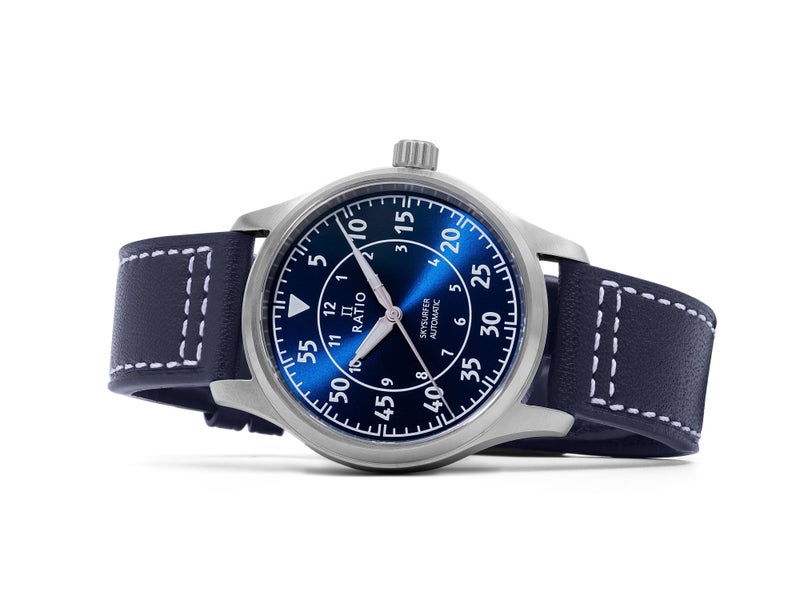 Ratio Skysurfer Pilot Blue Sunray Dial Leather Automatic RTS318 200M Men's Watch - Image 3