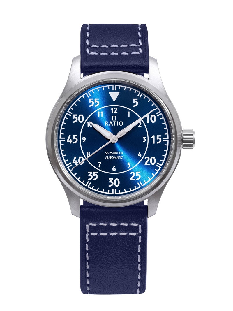 Ratio Skysurfer Pilot Blue Sunray Dial Leather Automatic RTS318 200M Men's Watch - Image 1